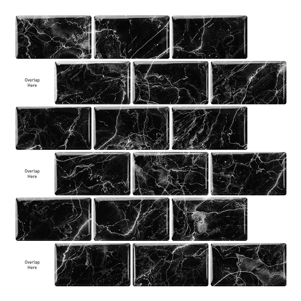 Selvklebende flis, svart marmor V-Form 10 pk. | Obsbygg.no